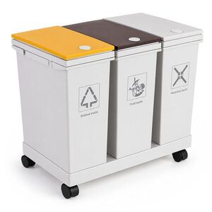 Relaxdays ODPADKOVÝ KÔŠ Biely plast s kolieskami 3 priehradky 3x 12 l vyobraziť