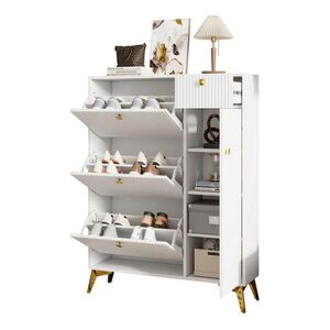 OKWISH SKRINKA na topánky 25/90/121 cm biela z drevotriesky a MDF s kovovými úchytkami, 3 výklopmi, zásuvkou a dvierkami vyobraziť