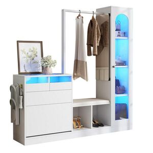 OKWISH PREDSIEŇOVÁ zostava 163/50/161 cm biela z drevotriesky s LED osvetlením, zrkadlom a úložným priestorom vyobraziť
