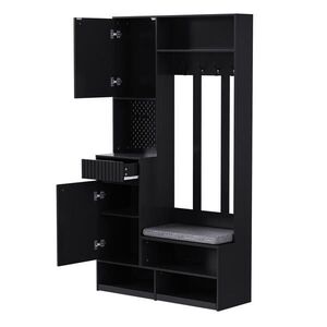 OKWISH PREDSIEŇOVÁ zostava 35/100/180 cm čierna so sedacou lavicou, háčikmi, zásuvkami a skrinkou z MDF vyobraziť