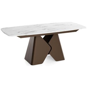WFL GROUP JEDÁLENSKÝ STÔL Vanta – Obdĺžnikový Rozkladací Stôl – Hnedé Kovové Nohy – Mechanizmus Butterfly – Biely mramor 180-270/90/76 cm vyobraziť