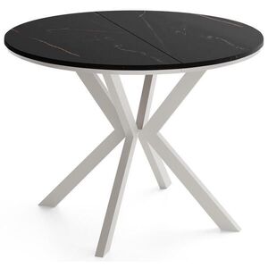 WFL GROUP OKRUHLY Rozkladaci Jedalensky Stol - Loft Styl s Kovovymi Nohami - 100 az 180 cm - Industrialny Stol - Biely Mramor - 100 cm vyobraziť
