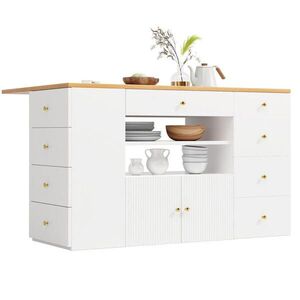 Modfu KUCHYNSKÝ ostrovček z MDF 140x70x89 cm biely s úložným priestorom, 6 zásuvkami a pojazdnou taburetkou vyobraziť