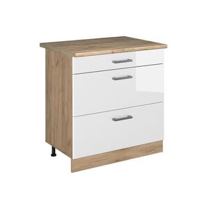 Vicco KUCHYNSKÁ SPODNÁ SKRINKA R-Line, Biely vysoký lesk/Dub Goldkraft, 80 cm s 3 zásuvkami Goldkraft tammi työtaso vyobraziť