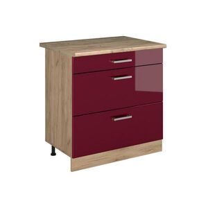 Vicco KUCHYNSKÁ SPODNÁ SKRINKA R-Line, Červený vysoký lesk/Dub Goldkraft, 80 cm s 3 zásuvkami Goldkraft tammi työtaso vyobraziť