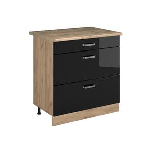 Vicco KUCHYNSKÁ SPODNÁ SKRINKA R-Line, Čierny vysoký lesk/Dub Goldkraft, 80 cm s 3 zásuvkami Goldkraft tammi työtaso vyobraziť