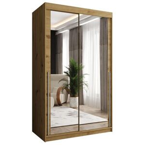 Home Collective ŠATNÍKOVÁ SKRIŇA S POSUVNÝMI DVERAMI so zrkadlom, šírka 120 cm, Artisan so strieborným madlom vyobraziť