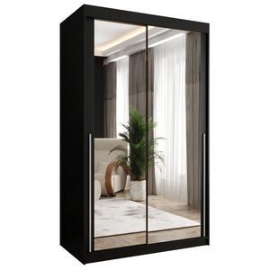 Home Collective ŠATNÍKOVÁ SKRIŇA S POSUVNÝMI DVERAMI so zrkadlom, šírka 120 cm, čierna so strieborným madlom vyobraziť