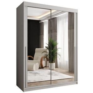Home Collective ŠATNÍKOVÁ SKRIŇA S POSUVNÝMI DVERAMI so zrkadlom, šírka 150 cm, biela so strieborným madlom vyobraziť
