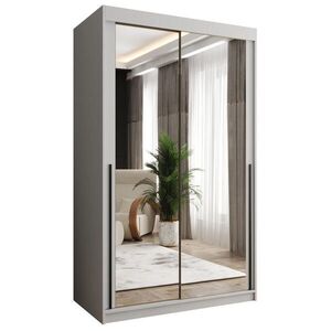 Home Collective ŠATNÍKOVÁ SKRIŇA S POSUVNÝMI DVERAMI so zrkadlom, šírka 120 cm, biela s čiernym madlom vyobraziť