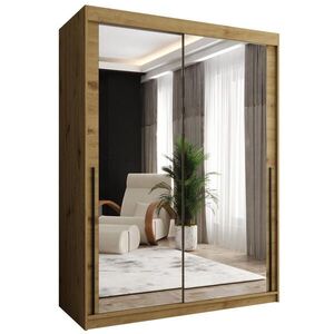 Home Collective ŠATNÍKOVÁ SKRIŇA S POSUVNÝMI DVERAMI so zrkadlom, šírka 150 cm, Artisan s čiernym madlom vyobraziť