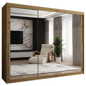 Home Collective ŠATNÍKOVÁ SKRIŇA S POSUVNÝMI DVERAMI so zrkadlom, šírka 250 cm, Artisan so strieborným madlom vyobraziť