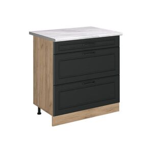 Vicco KUCHYNSKÁ SPODNÁ SKRINKA R-Line, Antracitový vidiecky dom/Dub Goldkraft, 80 cm s 3 zásuvkami Marmori työtaso vyobraziť