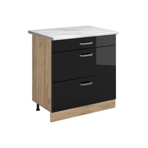Vicco KUCHYNSKÁ SPODNÁ SKRINKA R-Line, Čierny vysoký lesk/Dub Goldkraft, 80 cm s 3 zásuvkami Marmori työtaso vyobraziť