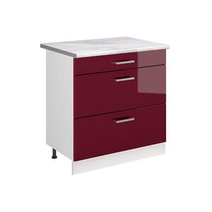 Vicco KUCHYNSKÁ SPODNÁ SKRINKA R-Line, Červený vysoký lesk/biely, 80 cm s 3 zásuvkami Marmori työtaso vyobraziť
