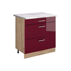 Vicco KUCHYNSKÁ SPODNÁ SKRINKA R-Line, Červený vysoký lesk/Dub Goldkraft, 80 cm s 3 zásuvkami Marmori työtaso vyobraziť