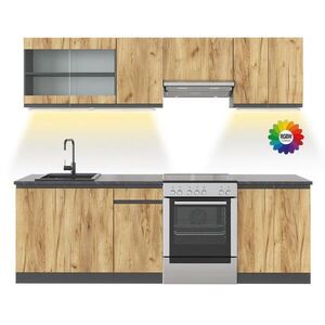 Vicco KUCHYNSKÝ KÚT R-Line, Dub Goldkraft/antracitová, 240 cm Tvar J, bez pracovnej dosky s LED pásikom vyobraziť