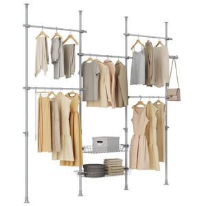SoBuy APPENDIABITI na zem so 2 polícami Sivá 209x62x200cm Minimalistický vyobraziť