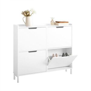 SoBuy MOBILE skriňa na topánky so 4 dverami Biela 100x19x91cm Minimalistický vyobraziť