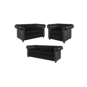 S-Style SEDACIA ZOSTAVA 3+2+1 Chesterfield Morin z čiernej vegánskej kože vyobraziť