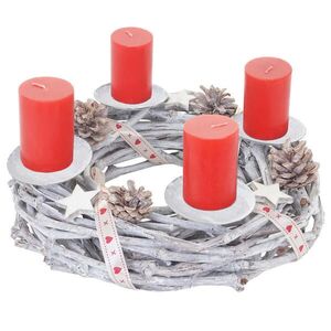 MCW ADVENTNÝ VENEC Z DREVA Ø 30 CM SO SVIEČKAMI ČERVENÝ Biela, Červená vyobraziť