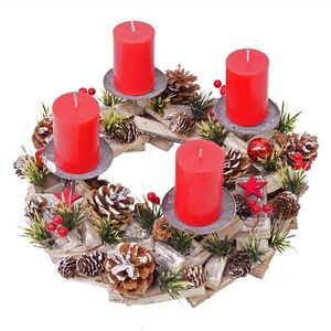 MCW ADVENTNÝ VENEC Z DREVA SO SVIEČKAMI ČERVENÝ Šedá, viacfarebná, červená vyobraziť