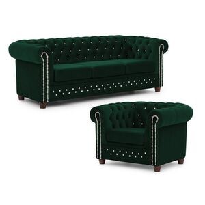 S-Style SEDACIA ZOSTAVA 3+1 Chesterfield Cleo Blink fľašovo zelená, zamat s kryštálovým prešívaním vyobraziť