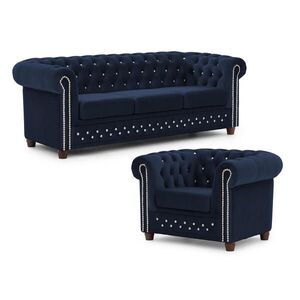 S-Style SEDACIA ZOSTAVA 3+1 Chesterfield Cleo Blink námornícka modrá, zamat s kryštálovým prešívaním vyobraziť