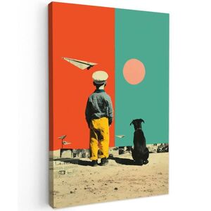 MuchoWow OBRAZ NA PLÁTNE Retro - chlapec - pes - červená - zelená 20x30 cm vyobraziť