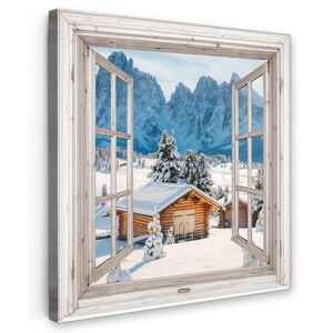 MuchoWow OBRAZ NA PLÁTNE Zimná krajina - Chata - Hory - Výhľad - pohľad - Príroda 50x50 cm vyobraziť