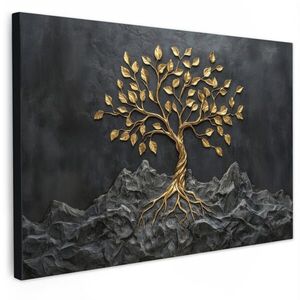 MuchoWow OBRAZ NA PLÁTNE Listy - zlato - strom - skala 30x20 cm vyobraziť