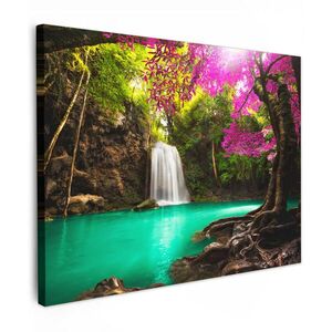 MuchoWow OBRAZ NA PLÁTNE Vodopád s farebnými kvetmi a stromami - Príroda - Džungľa 80x60 cm vyobraziť