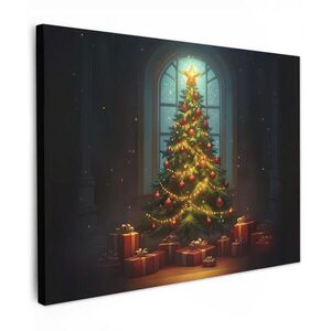 MuchoWow OBRAZ NA PLÁTNE Vianočný stromček - Darček - Zima 80x60 cm vyobraziť