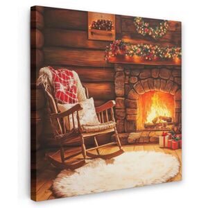 MuchoWow OBRAZ NA PLÁTNE Zima - Vianoce - Domov - Krb 50x50 cm vyobraziť