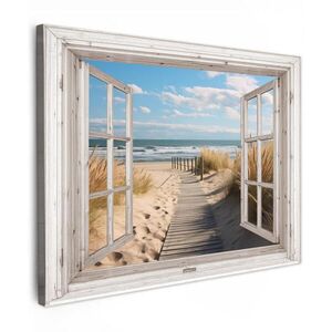 MuchoWow OBRAZ NA PLÁTNE Okno - more - pobrežie - príroda - výhľad - pláž - Waddenské more 80x60 cm vyobraziť