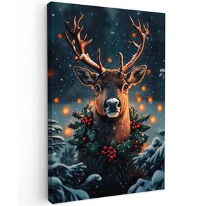 MuchoWow OBRAZ NA PLÁTNE Jeleň - Vianoce - Zima - Sneh - Vianočný veniec 40x60 cm vyobraziť