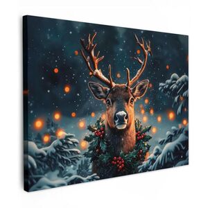 MuchoWow OBRAZ NA PLÁTNE Jeleň - Vianoce - Zima - Sneh - Vianočný veniec 80x60 cm vyobraziť