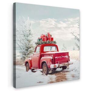MuchoWow OBRAZ NA PLÁTNE Auto - červená - darčeky - zima - sneh - Vianoce 50x50 cm vyobraziť