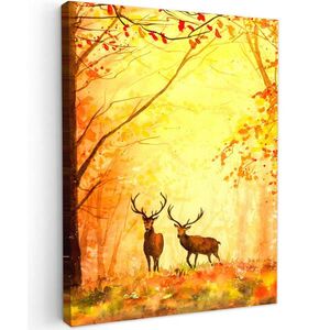 MuchoWow OBRAZ NA PLÁTNE Príroda - Olejomaľba - Jeleň - Zvieratá - Jeseň - Oranžová 30x40 cm vyobraziť