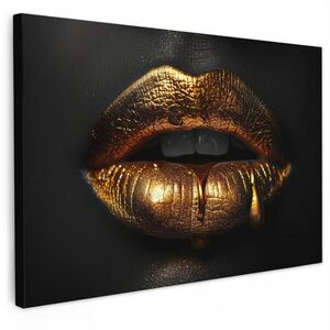 MuchoWow OBRAZ NA PLÁTNE Žena - portrét - pery - zlatá - čierna 90x60 cm vyobraziť