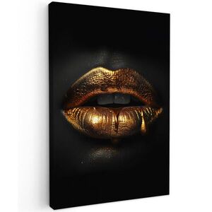 MuchoWow OBRAZ NA PLÁTNE Žena - portrét - pery - zlatá - čierna 60x90 cm vyobraziť