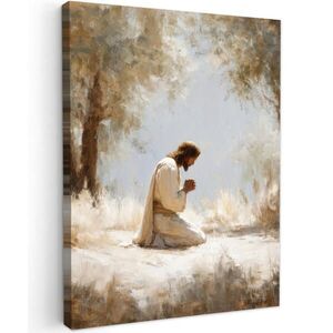 MuchoWow OBRAZ NA PLÁTNE Ježiš - Kľačiaci - Lesná krajina - Modliaci sa 60x80 cm vyobraziť
