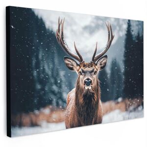 MuchoWow OBRAZ NA PLÁTNE Jeleň - Zvieratá - Krajina - Zima - Sneh 90x60 cm vyobraziť