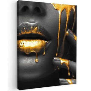 MuchoWow OBRAZ NA PLÁTNE Žena - čierna - zlatá - tvár - pery 60x80 cm vyobraziť