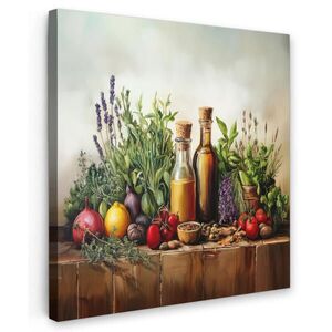 MuchoWow OBRAZ NA PLÁTNE Zátišie - Bylinky - Korenie - Ovocie - Farebné 50x50 cm vyobraziť