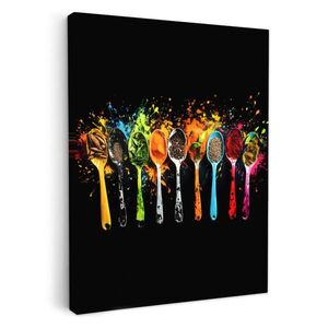 MuchoWow OBRAZ NA PLÁTNE Lyžičky - korenie - moderné - graffiti - farba - farebné 30x40 cm vyobraziť