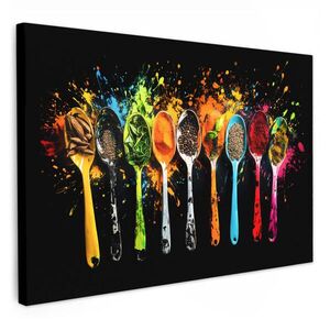 MuchoWow OBRAZ NA PLÁTNE Lyžičky - korenie - moderné - graffiti - farba - farebné 30x20 cm vyobraziť