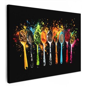 MuchoWow OBRAZ NA PLÁTNE Lyžičky - korenie - moderné - graffiti - farba - farebné 40x30 cm vyobraziť