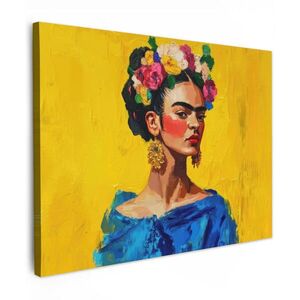 MuchoWow OBRAZ NA PLÁTNE Frida Kahlo - Žena - Žltá - Modrá - Kvety 80x60 cm vyobraziť