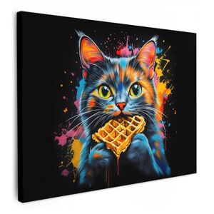 MuchoWow OBRAZ NA PLÁTNE Mačka - graffiti - farebné - vafle - jedlo 40x30 cm vyobraziť